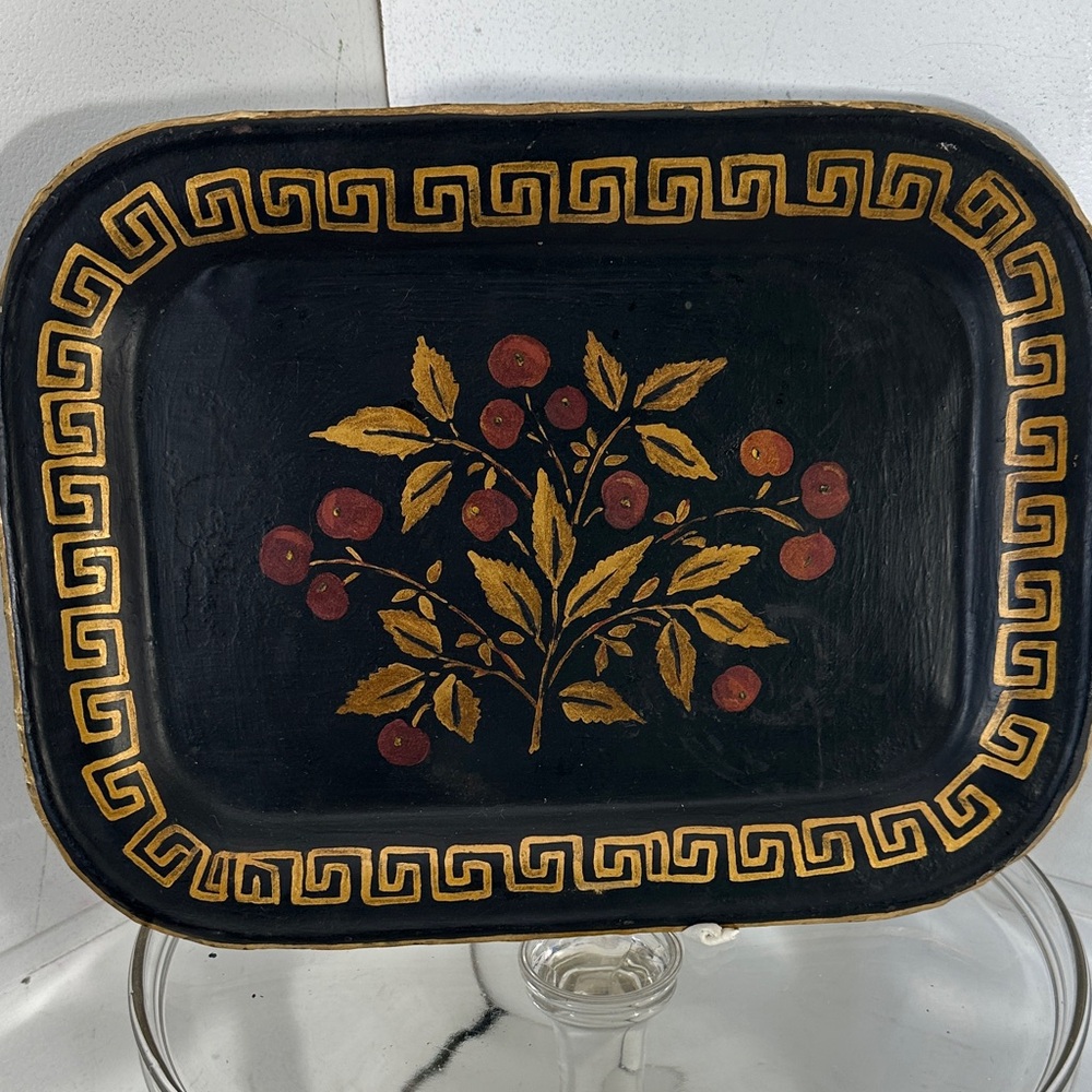 Vintage toleware tray black & gold